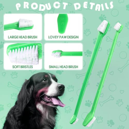 Gerrii 200 Count Dog Toothbrush Double Headed Long Handle Soft, Green