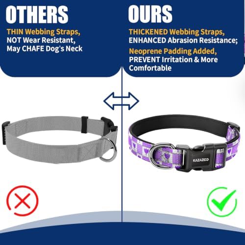 Kazazoo Large Dog Collar, Reflective Nylon Collar,No Pull,Heavy Duty Collar,Soft Neoprene Breathable & Quick Release Buckle Dog Collars for Labrador Retriever,Husky,Golden Retriever-Purple Flower-l