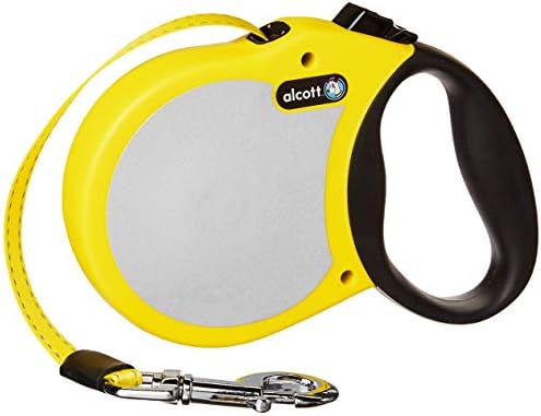alcott Visibility Retractable Reflective Belt Leash, 16' Long, Large for Dogs Up to 110 lbs., Neon Yellow with Reflective Accents