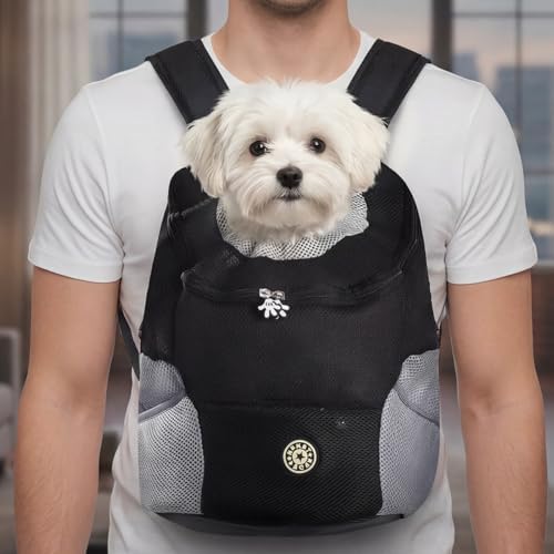 Adjustable Pet Dog Carrier Backpack,Ventilated Breathable Pet Carrier for Small Dogs Cats,Cat Carrier Backpack with Safety Belt for Travel Hiking Outdoor,Max 14 lbs,Black