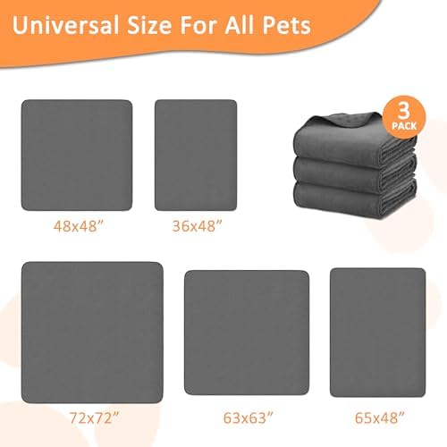 Bunlitent Washable Pee Pads for Dogs, 65'' x 48'', 3 Packs, Quick-Dry, Grey