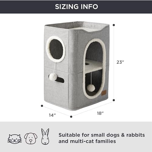 Bedsure 2 Story Cat House for Indoor Cats with Scratch Pad,18x14x23 Grey