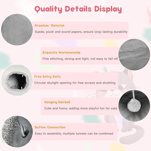 Cat Tunnels for Indoor Cats 51 Inch Collapsible Play Tube Peek Holes Toys