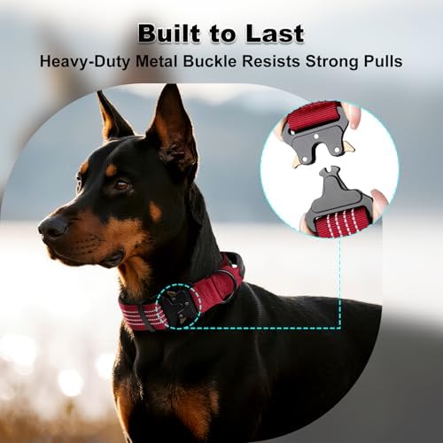 Plutus Pet Tactical Dog Collar with Pocket for AirTag, Red, M