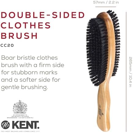 Kent CC20 Double Sided Cherrywood Clothes Brush and Lint Remover, Firm Side for Dust and Dirt, Soft Side for Gentle Brushing for Keeping Fabrics Free from Fibres, Fluff and Pet Hair, Made in England