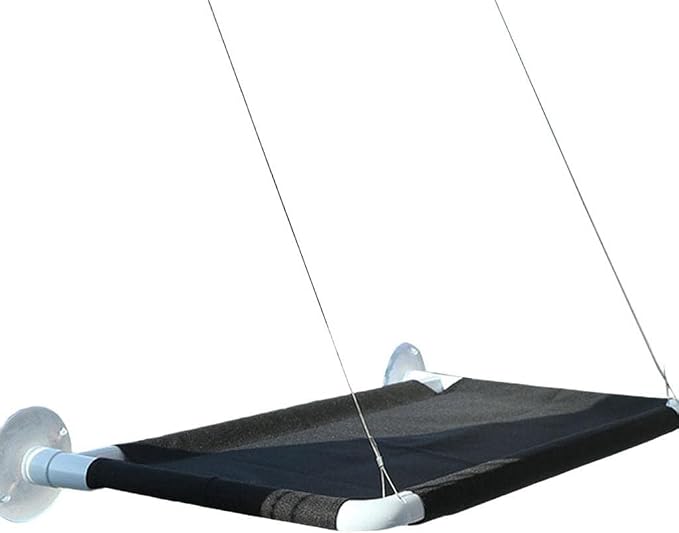 Cat Hammock Window Seat Mesh Shelf Indoor Cat Perch Rugged Hanging Bed Removable Quick Sturdy Suction Cups Suitable for Window Use, Black