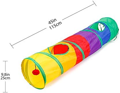 Ace One Cat Tunnel Pet Tube Collapsible Play Toy Indoor Outdoor Kitty Toys for Puzzle Exercising Hiding Training and Running with Fun Ball and 2 Peek Hole