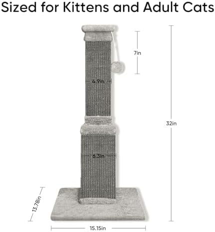 Cat Scratching Post for Indoor Cats, 32Inch Sisal Cat Scratcher