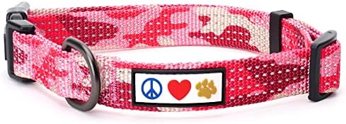 Pawtitas Reflective Dog Collar for Large Dogs – Adjustable Nylon Collar with Quick-Release Buckle | Fits Neck 16–26 in | Night Safety Training Collar | L | Camouflage Pink