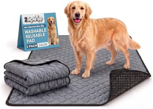Washable & Reusable Pee Pads for Dogs (Grey,24x36,2 Packs)