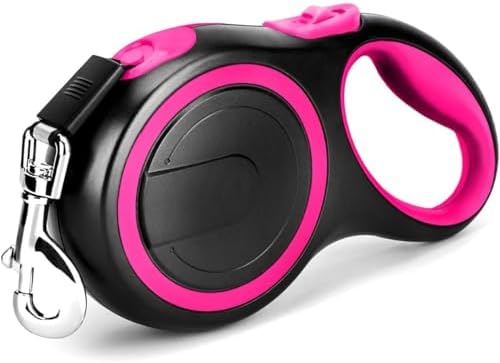 OUTnWILD Retractable Dog Leash, 16 ft Heavy Duty Dog Leash for Large Breeds/Pets Up to 110 lbs, 360° Tangle Free Design with One Touch Quick-Lock Braking System & Anti-Slip Handle. (Pink, L)