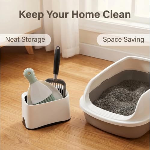 5-in-1 Heavy-Duty Full Metal Cat Litter Scoop with Holder, Cats Litter Scooper Includes Litter Bags, Handy Small Broom&Dustpan Set, Quick Sift, Easy to Clean