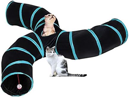 Cat Tunnels S-Way Crinkle Play Toys Collapsible Tube with Ball Maze Cat House Pet Interactive for Cat Puppy Kitten Rabbit 3-Way Tunnel