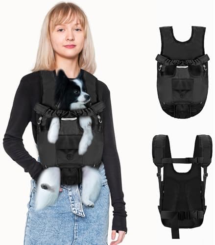 Petmolico Pet Dog Carrier Backpack, Adjustable Dog Legs-Out Front Backpack, Hands-Free Cat Pup Front Carrier Travel Bag, Easy-fit for Traveling Hiking for Small Medium Dogs, XL, Black