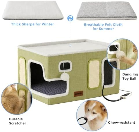 ZOMISIA Heated Cat House Bed for Indoor Cats, Cat Hideway Cube for Sleeping