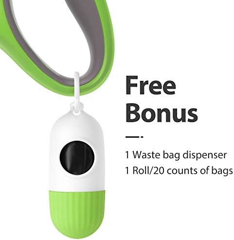 Fida Retractable Dog Leash with Dispenser and Poop Bags, 16 ft, Green