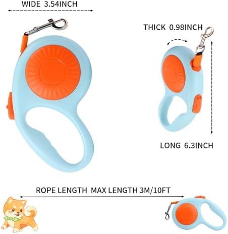 Retractable Dog Leash for Small Medium Dogs with Anti-Slip Soft Grip, 360° Tangle Free, 10 ft Strong Nylon Tape, One-Handed Brake, Pause, Lock (Orange)