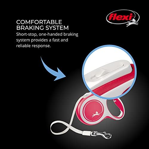 FLEXI New Comfort Tape Retractable Dog Leashes for Large Dogs Upto 110 lbs. – 26 ft., Red/Pastel | Tangle Free Pet Walking Leash with One-Handed Brake, Pause, Lock|German Quality Product