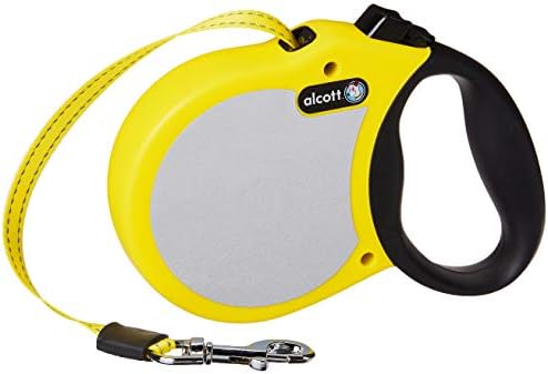 Alcott Visibility Retractable Reflective Belt Leash, 16' Long, Medium for Dogs Up to 65 lbs., Neon Yellow with Reflective Accents