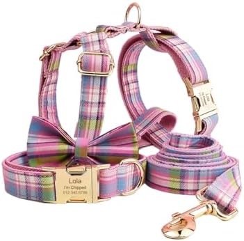 Custom Dog Collar with Names and Phone Number Engraved, Puppy Tags Personalized for Small Medium Large Pets (Colorful Plaid, M)