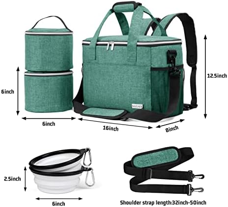 BAGLHER Dog Travel Bag Backpack Pet Supplies Backpack Pet Accessories Storage Bag 5-Piece Set With Shoulder Strap 2 Lined Pet Food Containers 2 Foldable Feeding Bowls Essential Kit for Pet travel