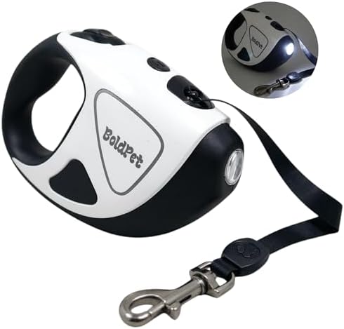 BoldPet® Retractable Dog Leash with LED Flashlight -10 Ft Tangle-Free Long Leash- Anti-Slip Grip - Dog Leash Retractable for Small Dogs up to 44 Lbs- One Handed Brake -Retractable Dog Leash with Light