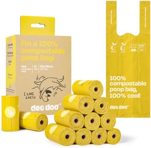 Deo Doo Compostable Dog Poop Bags with Handles 144 Bags, Unscented