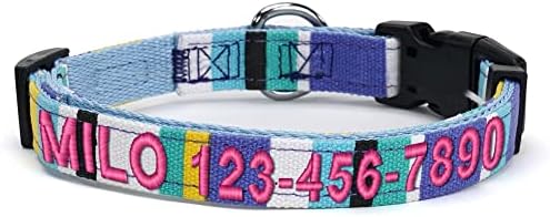 Pawtitas Pet Soft Adjustable Solid Color Puppy Collar Dog Multicolor Personalized Customizable Embroidered Customize w Name & Phone Number Teal Blue Yellow Extra Small Customized X-Small (Pack of 1)