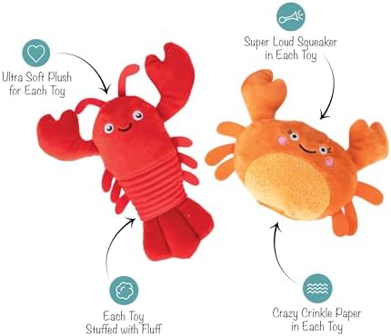 Fringe Studio Plush Dog Toy Set,You're Pretty Snappy Lobster & Crab 2 Piece Set,Pet Shop Collection (312061)