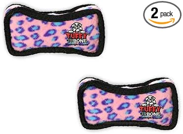 TUFFY - World's Tuffest Soft Dog Toy - Junior Bone -Squeakers -Multiple Layers. Made Durable, Strong & Tough.Interactive Play(Tug, Toss & Fetch). Machine Washable & Floats (Pink Leopard, Bone2 2 Pack)
