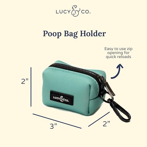 Lucy & Co. Spring Green Dog Poop Bag Holder and Dispenser, Clips to Leash, Water-Repellent Neoprene, Includes Refill Roll