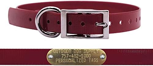 Light Weight Waterproof D-Ring Dog Collar w Custom Name Tag, Burgundy