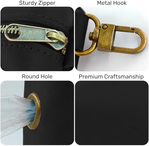 HIFA Genuine Leather Dog Leash Holder, Holder for Leashes - Soft Touch Rustic Brown Leather, Metal Clips and Easy Access to Pet Waste Dispenser- Dispenser for Outdoor Puppy Walking