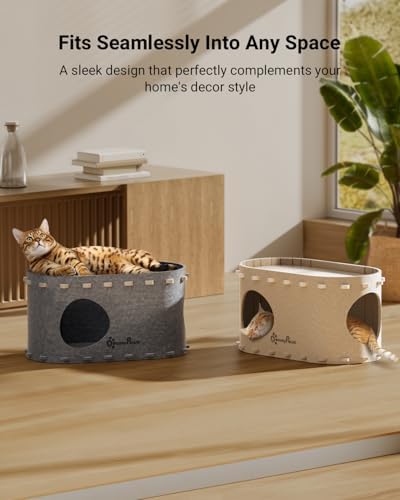 DownyPaws Cat House for Indoor Cats, Peekaboo Cat Bed Cave, Cream