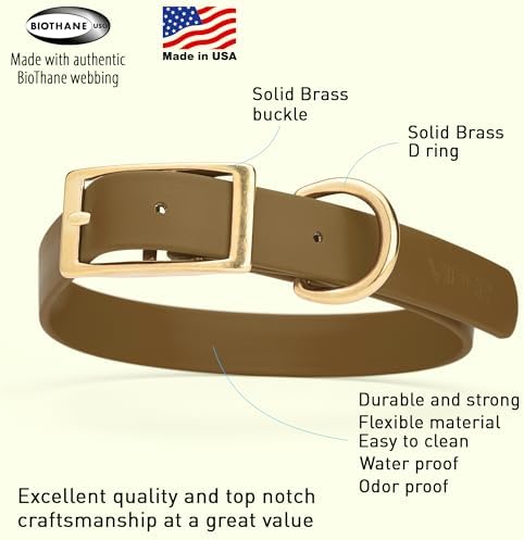 Viper Biothane Heavy Duty Waterproof Dog Collar Strong Coated Nylon Webbing w/Solid Brass Hardware Odor-Proof Easy to Clean High Performance Fits Small Medium or Large Dogs, Coyote Brown