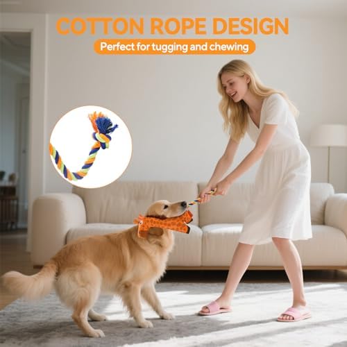 AUSCAT Plush Dog Rope Toy, Durable Squeaky Dog Toys for Puppy Small Medium Dogs (Not for Aggressive Chewers), Snake & Giraffe