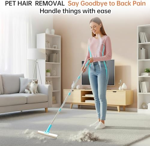 Carpet Rake for Pet Hair Removal Tool, 2 in 1 TPU and Copper Rake Teeth Uproot Clean Hair Remover with 63’’ Adjustable Long Handle,Cat & Dog for Carpets,Rugs, Mats (63’’ Handle)