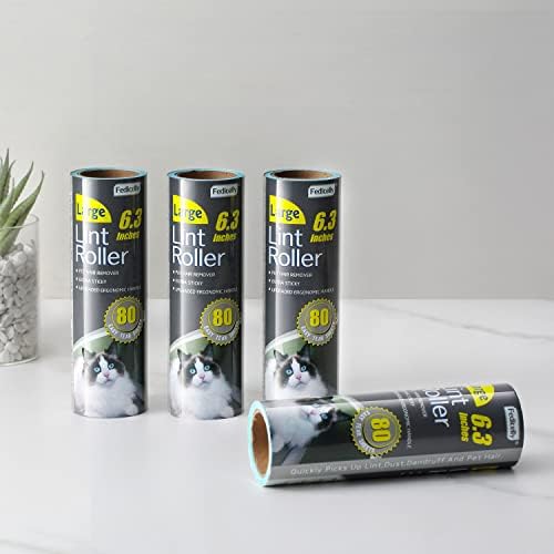 Fedicelly Large Lint Rollers Pet Hair Extra Sticky Refills,Mega Value Set 6.3 inches Wider with 320 Sheets for Cat and Dog Hair Removal,80 Sheets Per Roller