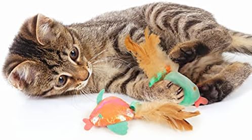 SmartyKat (2 Count) Silly Swimmers Crinkle Plush Catnip Cat Toys - Orange/Turquoise, 2 Count