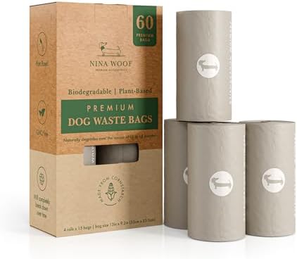 100% Certified Home Compostable and Biodegradable Dog Poop Bags - ASTM D6400 & EN 13432 Compliant Dog Waste Bags – 60 Bags – 4 x Rolls of Plant Based Compostable Poop Bag