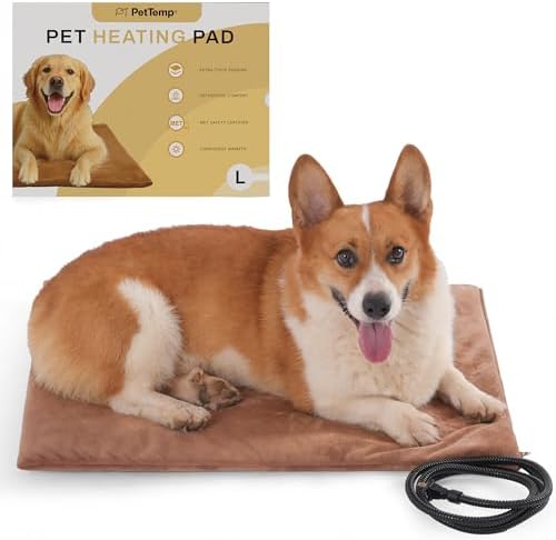 Pet Heating Pad for Cats Dogs Indoor & Sheltered Outdoor Waterproof Heated Cat Bed Heated Dog Bed Chew Resistant Cord Constant Temperature Electric Warming (Brown, L: 26" × 20" × 1.3")