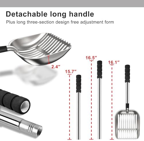 Stainless Steel Cat Litter Scoop, Detachable Long Handle Deep Shovel