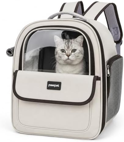 Cat Backpack Carrier,Clear Large Front Window,Pet Carrier Backpack for Cats & Small Dogs Up to 15 lbs,Breathable Side Mesh, Front & Side Access, Foldable for Travel Hiking, Vet Visits & Car Rides