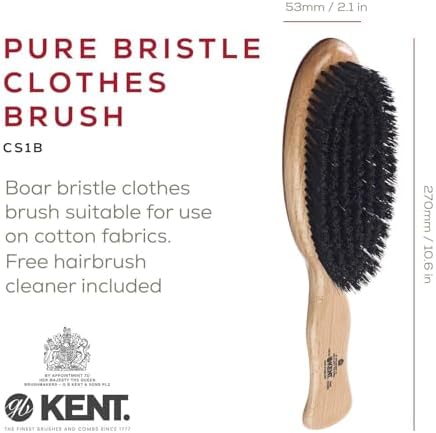Kent CS1B Clothes Brush, Fabric Lint Remover for Cotton, Wool, Suede and Silk, Pure Black Bristles Handcrafted Two Tone Cherrywood Veneer Remover for Dust, Fluff and pet Hair. Made in England