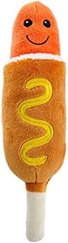 Giftable World Pet Plush Pet Toy Fruits, Cupcakes, Ice Creams, Mug with Squeaker Dog Chew Toy (8" Corn Dog & Pretzel)