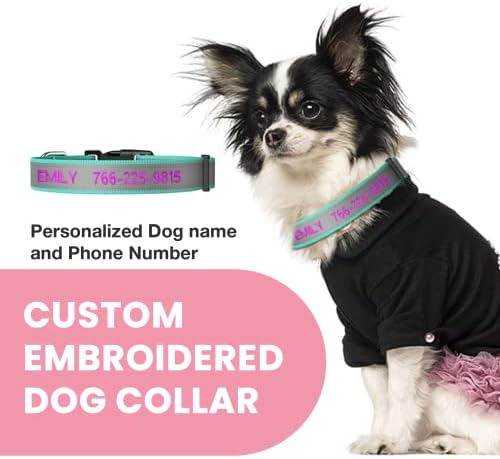 Personalized Dog Collars,Reflecvtive Dog Collar,Custom Embroidered with Name and Phone Number in Black,Red,Orange,Cyan,Rose for Puppy,Small,Medium,Large Dogs,for Boy and Girl Dogs