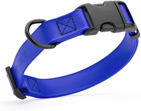 Dogline Biothane Waterproof Dog Collar with Quick Release Buckle Strong Coated Nylon Webbing with Odor- Proof for Easy Care Easy to Clean Fits Small Medium or Large Dogs, Royal Blue 3/4" W 12-19" L