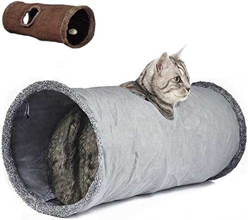 LeerKing Cat Tunnel 26"(L) Dia 12" Tubes and Tunnels connectable with Large Crinkle Hide and Seek Toy for Bunny Puppy, Grey