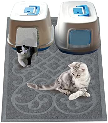 PetLike Cat Litter Box Mat, Thick Kitty Litter Trapping Mat, Durable,Waterproof &Washable with Non-Slip Backing, Soft on Kitty Paws and Easy to Clean, BPA Free 47x35,Light Grey