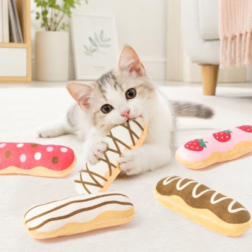5Pcs Eclair Catnip Toys, Plush Interactive Cat Toy Set for Indoor Cats